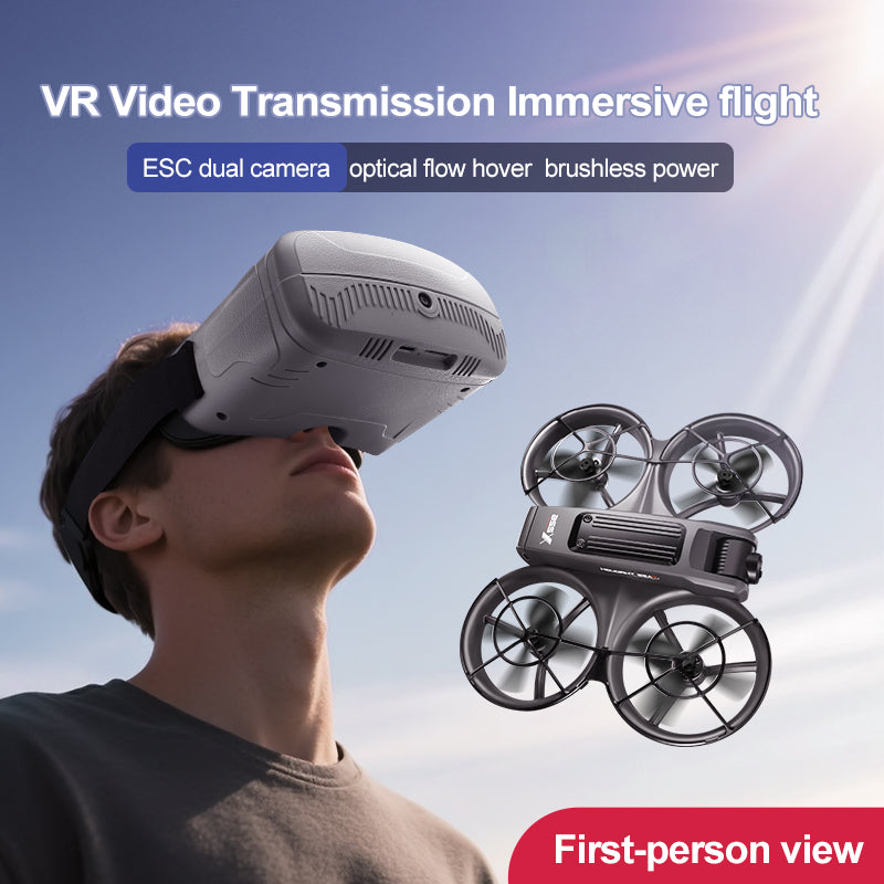 VR FPV Hobby Drone with VR Goggles, HD Dual Cameras, Brushless Motor, Optical Flow Positioning, One-Key Takeoff/Landing, APP Control, Dual Batteries, LED Night Lights, Propeller Guards, Beginner-Friendly Quadcopte.
