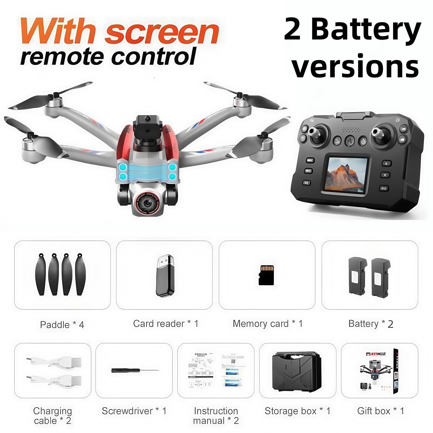 RC Drone with Screen Remote Control, HD Dual Camera, Brushless Motor, Speed Adjustment, Altitude Hold & Hovering, One-Key Takeoff, 3D Flips, 2 Batteries, APP Control, LED Lights, Adult & Beginner-Friendly FPV Quadcopter.