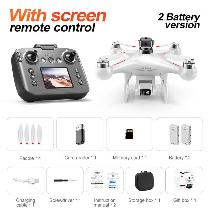 RC Drone Quadcopter with Screen Remote Controller, 2 Batteries, HD Dual Camera, Optical Positioning, Brushless Motor, 360° Flip, Headless Mode, LED Lights, Obstacle Avoidance,Suitable for Adults & Beginners, Outdoor Aerial Photography & Holiday Gift