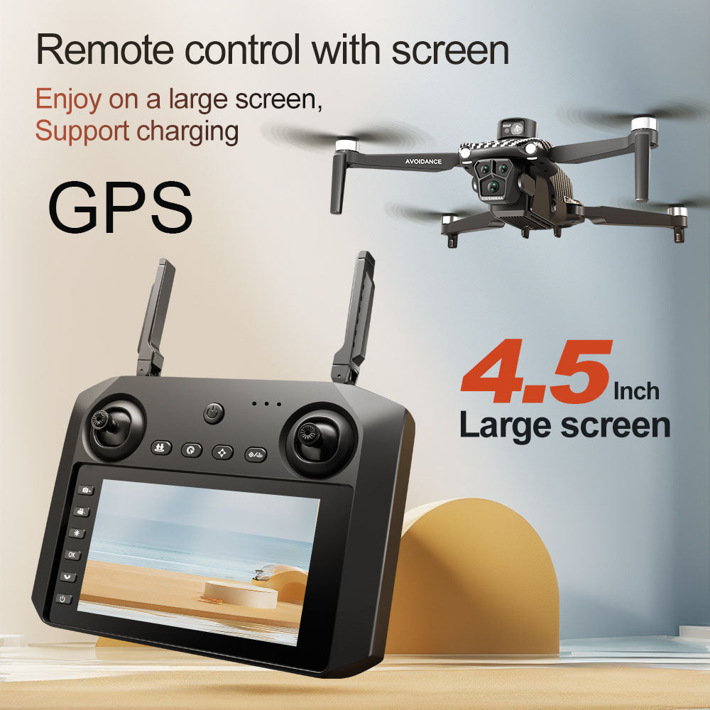 GPS FPV Drone, 360° Laser Obstacle Avoidance, Dual Cameras, 4.5" Screen Controller, Brushless Motor, 3280ft Range, Auto Return, Follow Me, 2×3000mAh Batteries (60 Mins Flight), Optical Flow Positioning, APP Control, Beginner-Friendly Quadcopter.