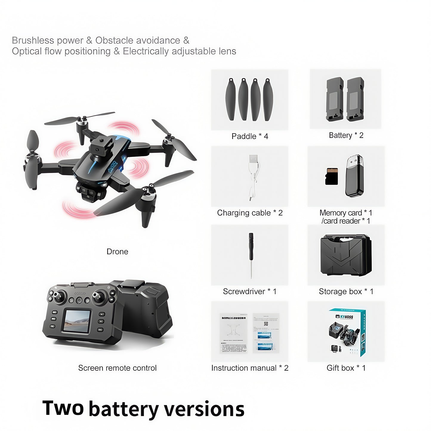 Hobby Drone with Screen Remote Control, HD Dual Camera, Brushless Motor, Speed Adjustment, Altitude Hold & Hovering, One-Key Takeoff, 3D Flips, 2 Batteries, APP Control, LED Lights, Adult & Beginner-Friendly FPV Quadcopter