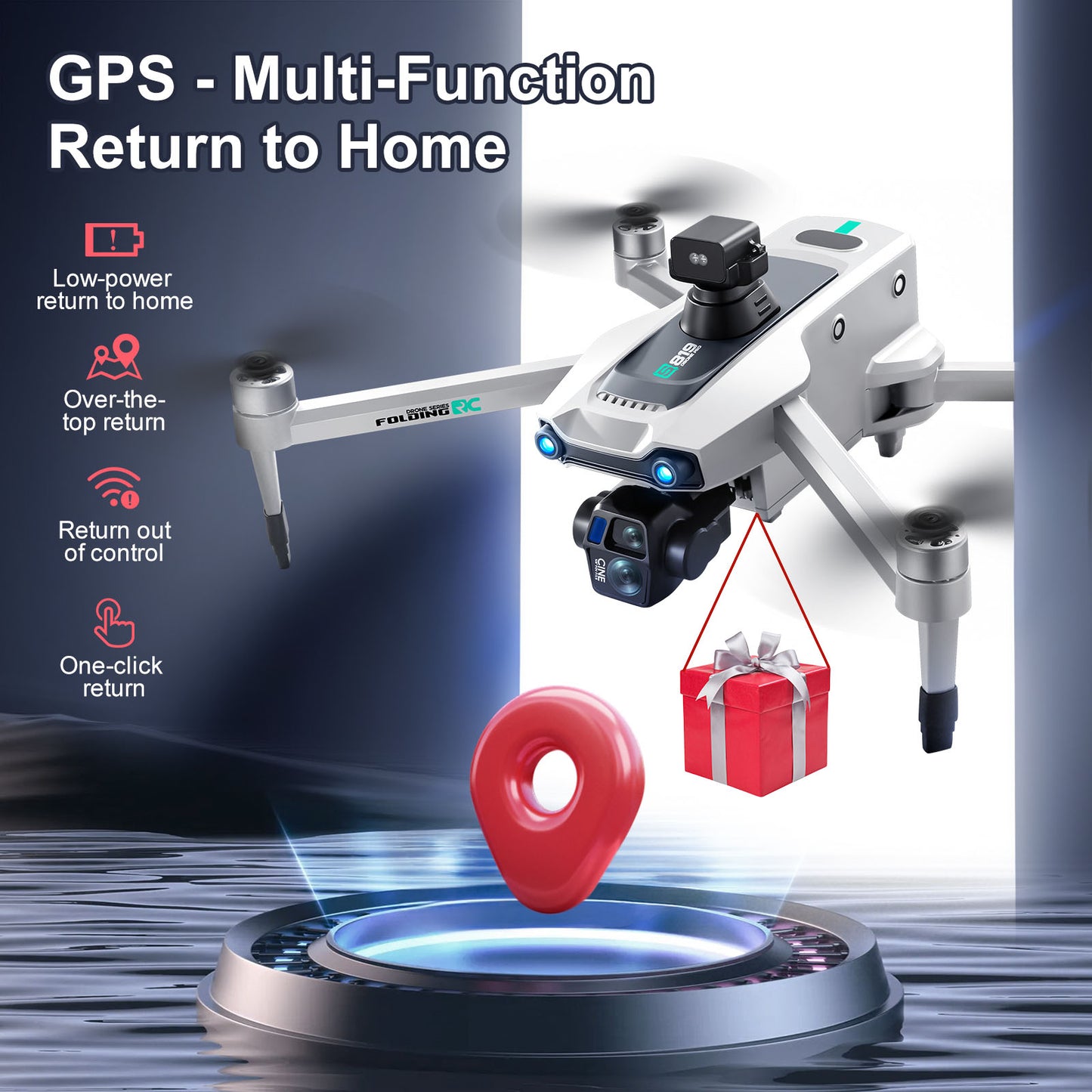 Airdrop Drone, GPS Positioning, 4.92" Touchscreen Remote, 2.7K 3-Axis Gimbal & Dual Cameras, 2 Batteries for 50 Mins Flight, 4-Way Obstacle Avoidance, Optical Flow Positioning, Smart Follow, Brushless Motor, Foldable Portable FPV Quadcopter for Adults