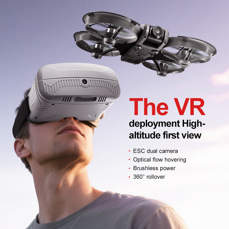 VR FPV Hobby Drone with VR Goggles, HD Dual Cameras, Brushless Motor, Optical Flow Positioning, One-Key Takeoff/Landing, APP Control, Dual Batteries, LED Night Lights, Propeller Guards, Beginner-Friendly Quadcopte.