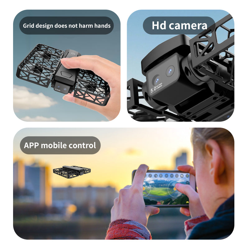 RC Drone with Camera, Follow Mode Auto Flight, Mini Foldable Quadcopter, Full Protective Mesh Propeller Guards, Crash-Resistant, Adjustable Speed, One-Key Takeoff/Landing, Remote Control Airplane UAV