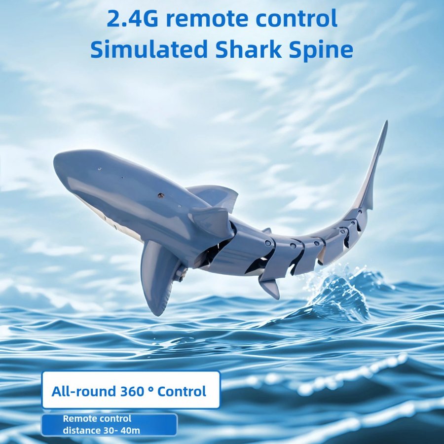 Bennol 2.4G RC Shark Toy for Boys Kids, 1:18 High Simulation Shark for Pool, Electric RC Shark Fish Toy with Light & Spray Water, Ideal Gift for 6+ Year Old Boys