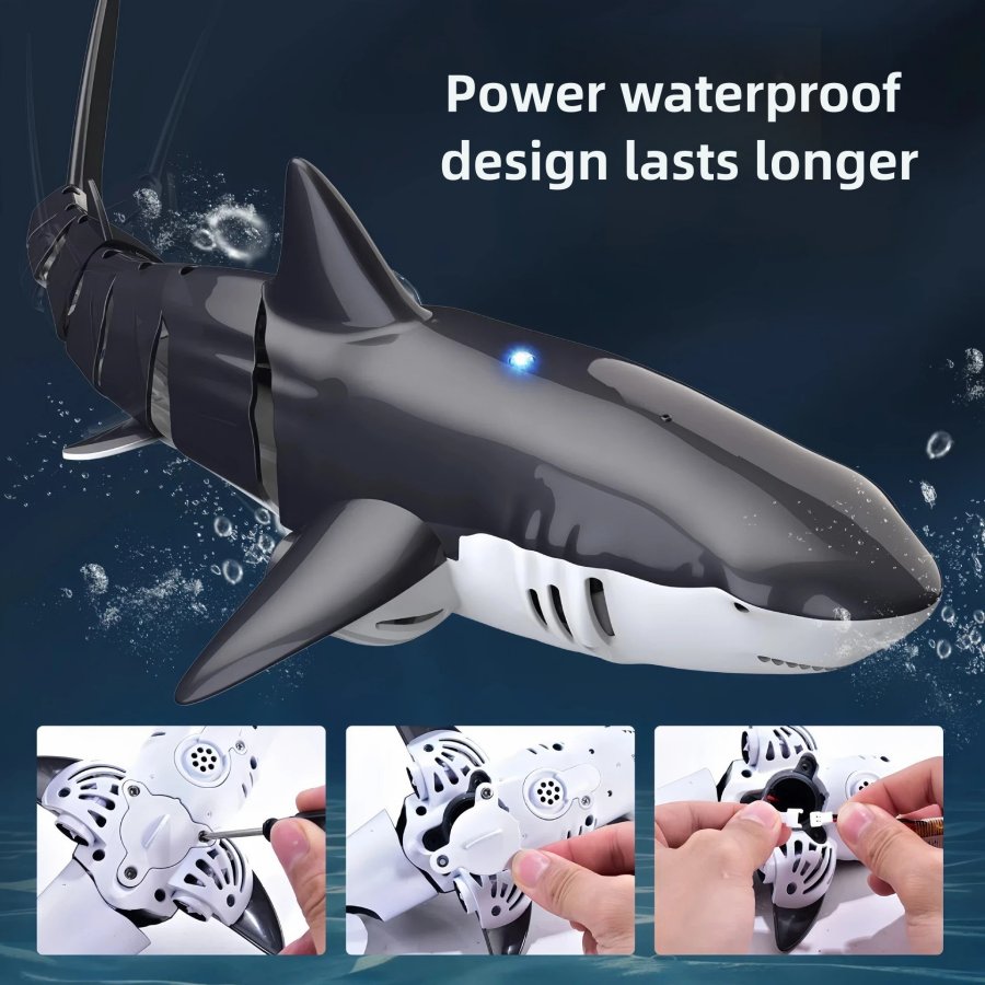 Bennol 2.4G RC Shark Toy for Boys Kids, 1:18 High Simulation Shark for Pool, Electric RC Shark Fish Toy with Light & Spray Water, Ideal Gift for 6+ Year Old Boys