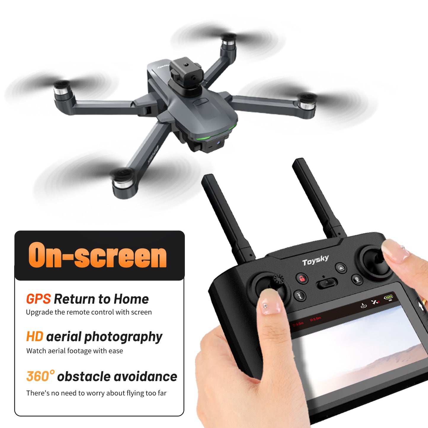 GPS Drone with 4.5" Large Screen Remote Control, HD Dual Cameras, 2 Batteries, One-Key Return, Follow Me, Speed Adjustment, Optical Flow Positioning, Headless Mode, Gesture Shooting, LED Lights, FPV Quadcopter Suitable for Adults & Beginners