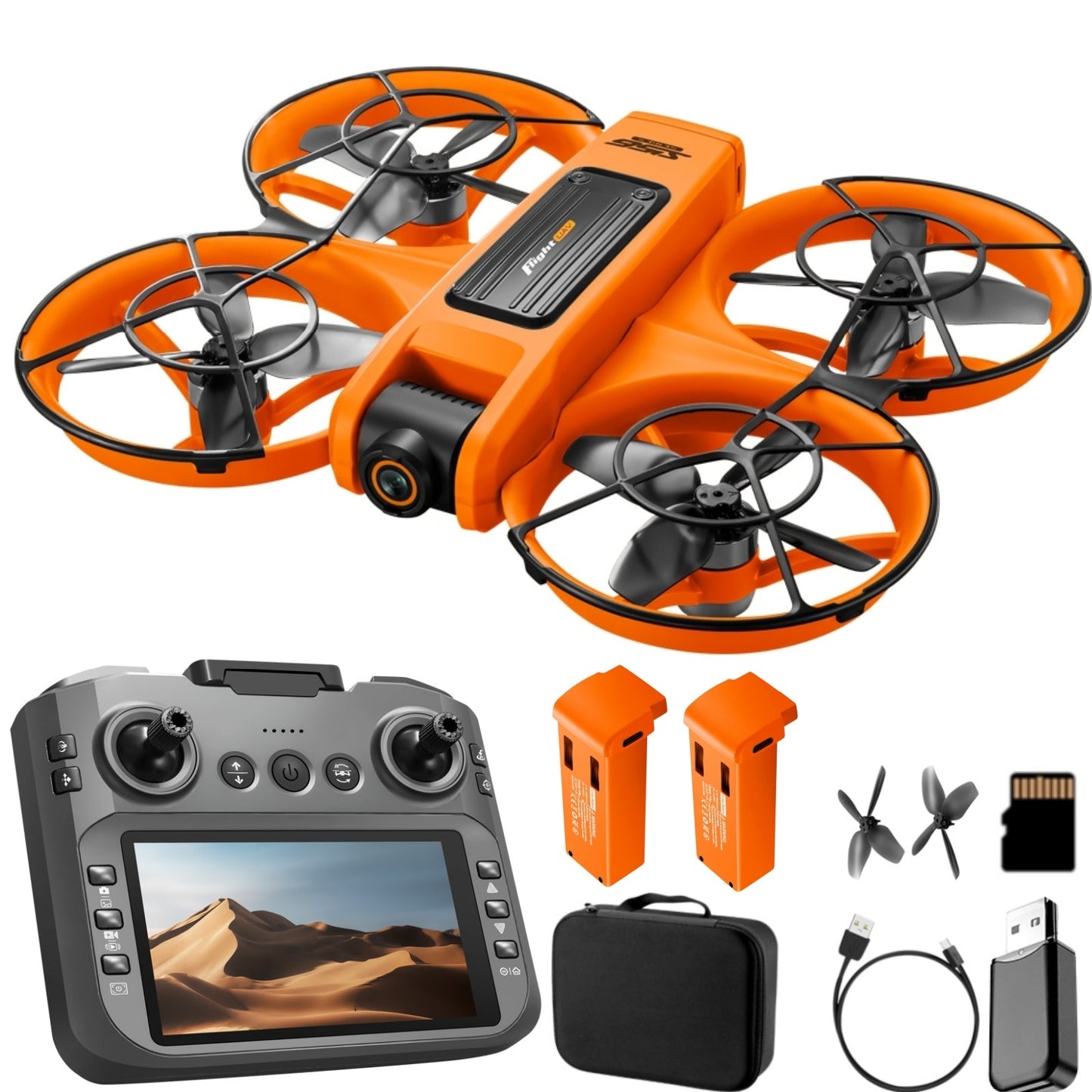 RC Drone with 4.92" Screen Controller, HD Dual Camera, 2 Batteries & 8GB Card, 360° Flip, Brushless Motor, Optical Flow Hover, Propeller Guard, Headless Mode, One-Key Takeoff/Landing, 、Trajectory Flight, Night LED, Beginner-Friendly FPV Adult Quadcopter