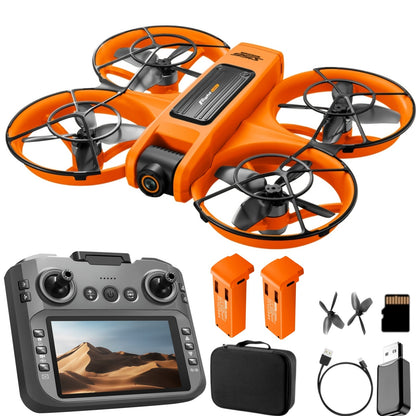 RC Drone with 4.92" Screen Controller, HD Dual Camera, 2 Batteries & 8GB Card, 360° Flip, Brushless Motor, Optical Flow Hover, Propeller Guard, Headless Mode, One-Key Takeoff/Landing, 、Trajectory Flight, Night LED, Beginner-Friendly FPV Adult Quadcopter
