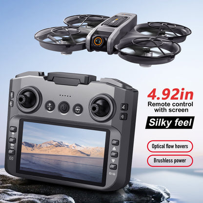 RC Drone with 4.92" Screen Controller, HD Dual Camera, 2 Batteries & 8GB Card, 360° Flip, Brushless Motor, Optical Flow Hover, Propeller Guard, Headless Mode, One-Key Takeoff/Landing, 、Trajectory Flight, Night LED, Beginner-Friendly FPV Adult Quadcopter