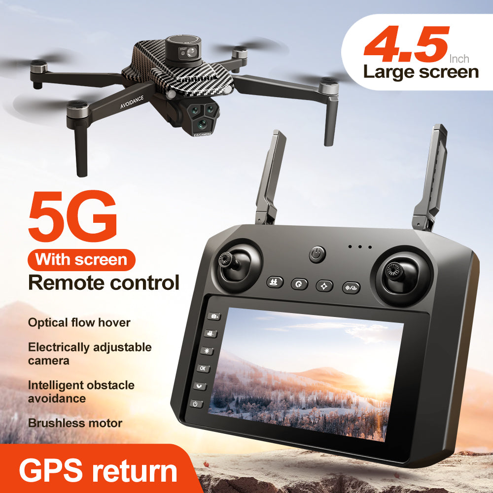 GPS FPV Drone, 360° Laser Obstacle Avoidance, Dual Cameras, 4.5" Screen Controller, Brushless Motor, 3280ft Range, Auto Return, Follow Me, 2×3000mAh Batteries (60 Mins Flight), Optical Flow Positioning, APP Control, Beginner-Friendly Quadcopter.
