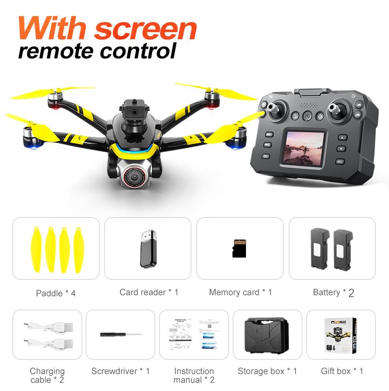 RC Drone with Screen Remote Control, HD Dual Camera, Brushless Motor, 2 Batteries, Altitude Hold & Hovering, Speed Adjustment, One-Key Takeoff, 3D Flips, APP Control, LED Lights, Adult & Beginner-Friendly FPV Quadcopter.