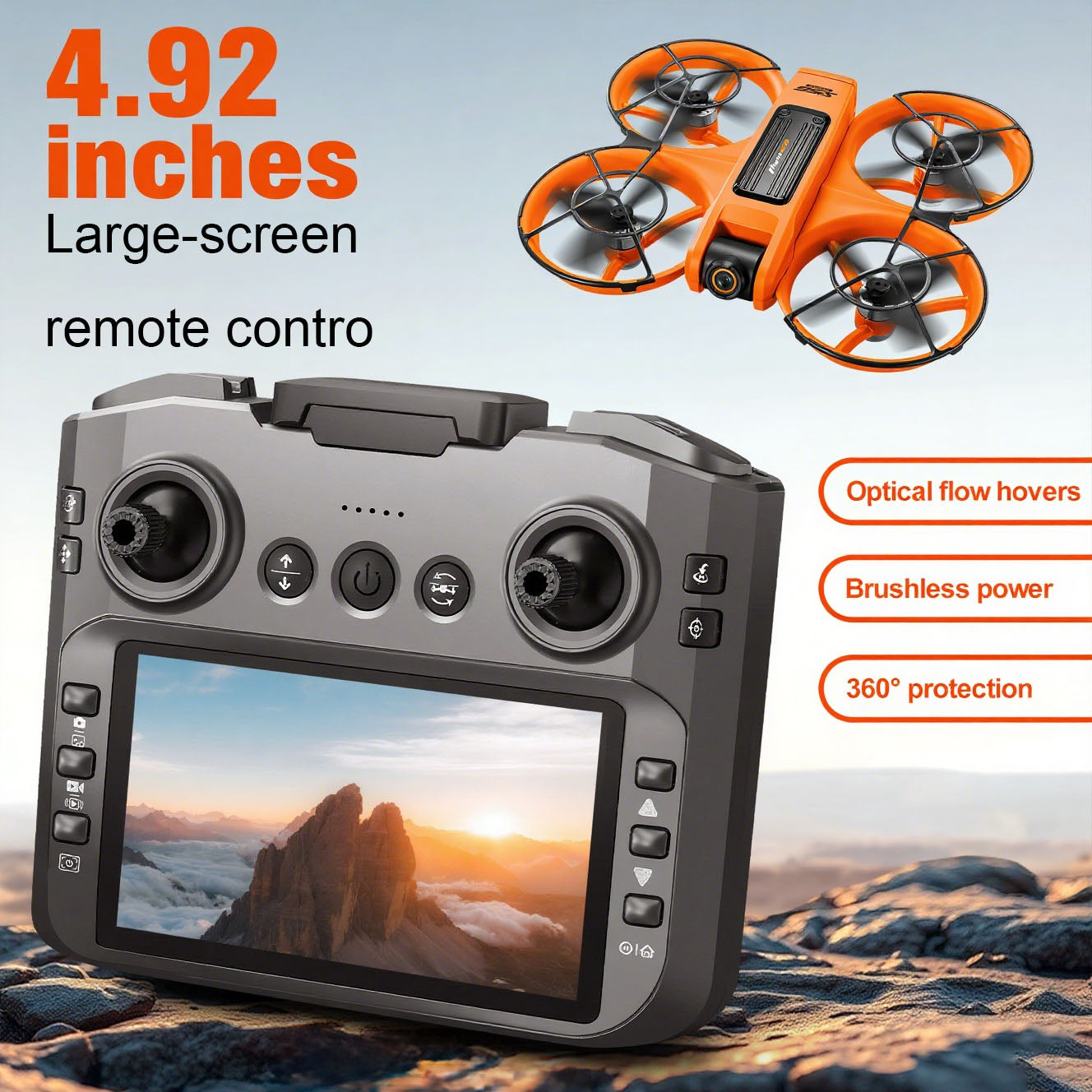 RC Drone with 4.92" Screen Controller, HD Dual Camera, 2 Batteries & 8GB Card, 360° Flip, Brushless Motor, Optical Flow Hover, Propeller Guard, Headless Mode, One-Key Takeoff/Landing, 、Trajectory Flight, Night LED, Beginner-Friendly FPV Adult Quadcopter