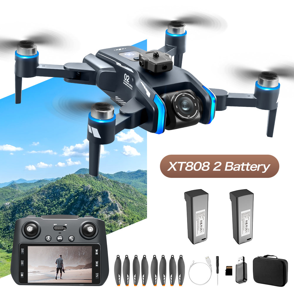 GPS Drone with 4.5" Screen Remote Control, HD Dual Cameras,  Brushless Motor, Auto Return, Follow Me, Gesture Control, Optical Flow Positioning, One-Key Takeoff/Landing, LED Lights, 2 Batteries, 984ft Range, Beginner-Friendly FPV Quadcopter.