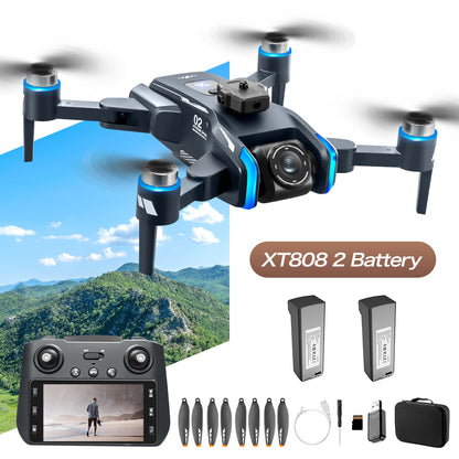 GPS Drone with 4.5" Screen Remote Control, HD Dual Cameras,  Brushless Motor, Auto Return, Follow Me, Gesture Control, Optical Flow Positioning, One-Key Takeoff/Landing, LED Lights, 2 Batteries, 984ft Range, Beginner-Friendly FPV Quadcopter.
