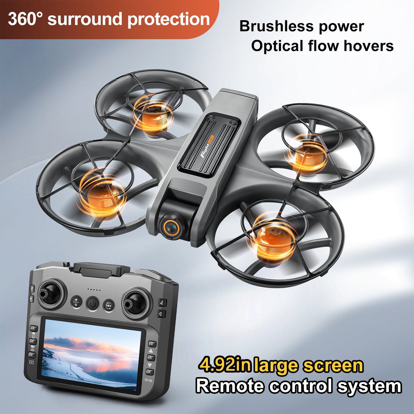 RC Drone with 4.92" Screen Controller, HD Dual Camera, 2 Batteries & 8GB Card, 360° Flip, Brushless Motor, Optical Flow Hover, Propeller Guard, Headless Mode, One-Key Takeoff/Landing, 、Trajectory Flight, Night LED, Beginner-Friendly FPV Adult Quadcopter