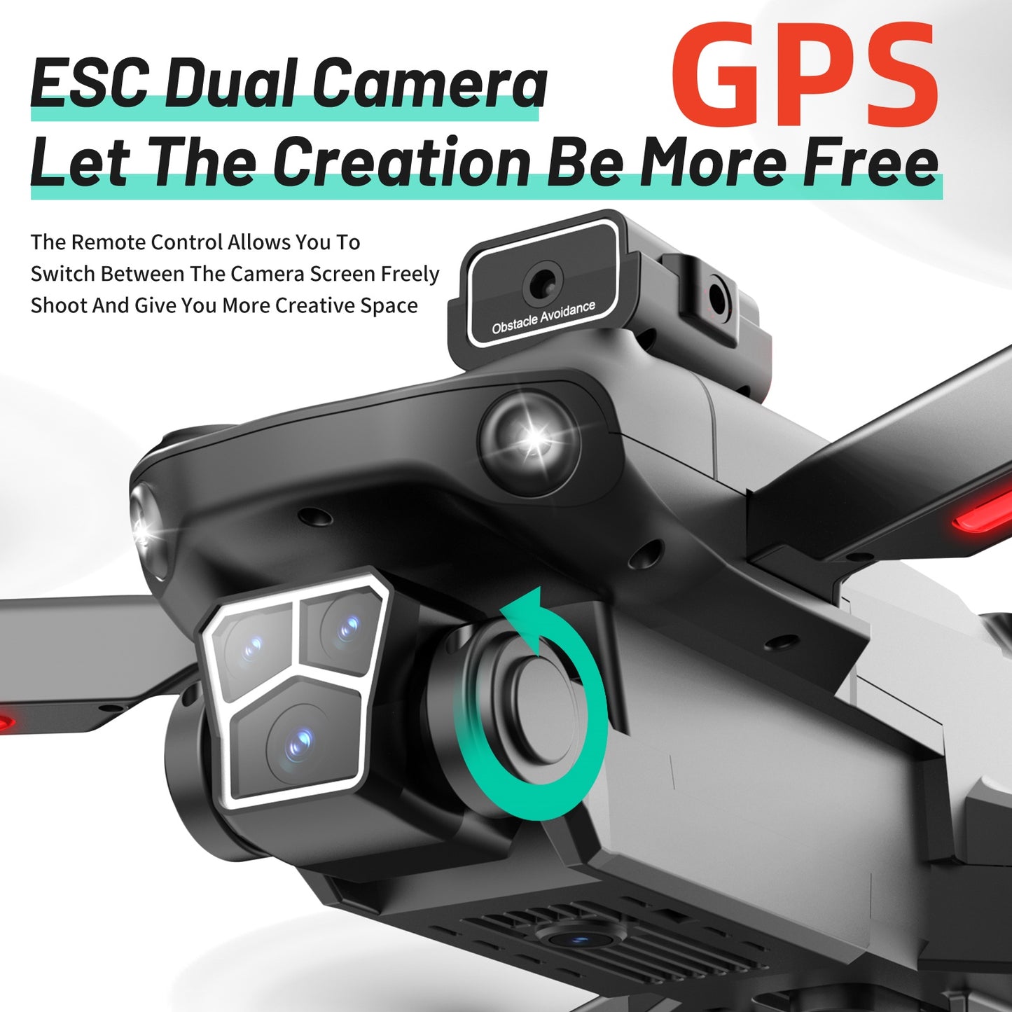 Remote controller with screen display, RC drone, GPS positioning, brushless motor, optical flow positioning, 2500mAh, dual-camera ESC, obstacle avoidance, LED lights, holiday gift, beginner-friendly.