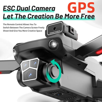 Remote controller with screen display, RC drone, GPS positioning, brushless motor, optical flow positioning, 2500mAh, dual-camera ESC, obstacle avoidance, LED lights, holiday gift, beginner-friendly.
