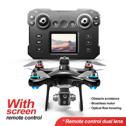 RC Drone with Screen Remote Controller, Dual Cameras, Optical Flow Positioning, Brushless Motor, One-Key Takeoff/Landing, Headless Mode, LED Light, Waypoint Flight, 2 Batteries, Propeller Guards, Memory Card, Card Reader, Beginner-Friendly FPV Quadcopter