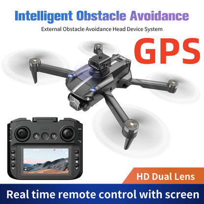 Remote controller with screen display, RC drone, GPS positioning, brushless motor, optical flow positioning, 2500mAh, dual-camera ESC, obstacle avoidance, LED lights, holiday gift, beginner-friendly.