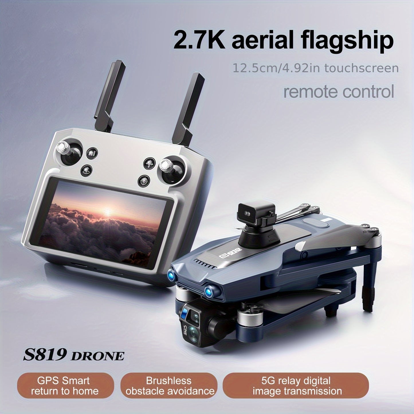 Airdrop Drone, GPS Positioning, 4.92" Touchscreen Remote, 2.7K 3-Axis Gimbal & Dual Cameras, 2 Batteries for 50 Mins Flight, 4-Way Obstacle Avoidance, Optical Flow Positioning, Smart Follow, Brushless Motor, Foldable Portable FPV Quadcopter for Adults