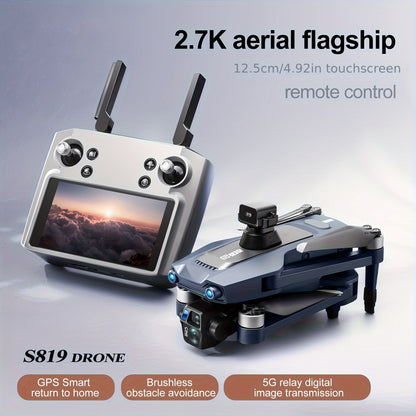 Airdrop Drone, GPS Positioning, 4.92" Touchscreen Remote, 2.7K 3-Axis Gimbal & Dual Cameras, 2 Batteries for 50 Mins Flight, 4-Way Obstacle Avoidance, Optical Flow Positioning, Smart Follow, Brushless Motor, Foldable Portable FPV Quadcopter for Adults