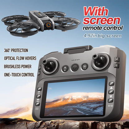 RC Drone with 4.92" Screen Controller, HD Dual Camera, 2 Batteries & 8GB Card, 360° Flip, Brushless Motor, Optical Flow Hover, Propeller Guard, Headless Mode, One-Key Takeoff/Landing, 、Trajectory Flight, Night LED, Beginner-Friendly FPV Adult Quadcopter