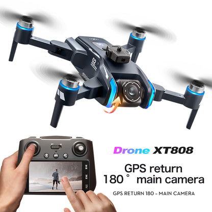 GPS Drone with 4.5" Screen Remote Control, HD Dual Cameras,  Brushless Motor, Auto Return, Follow Me, Gesture Control, Optical Flow Positioning, One-Key Takeoff/Landing, LED Lights, 2 Batteries, 984ft Range, Beginner-Friendly FPV Quadcopter.
