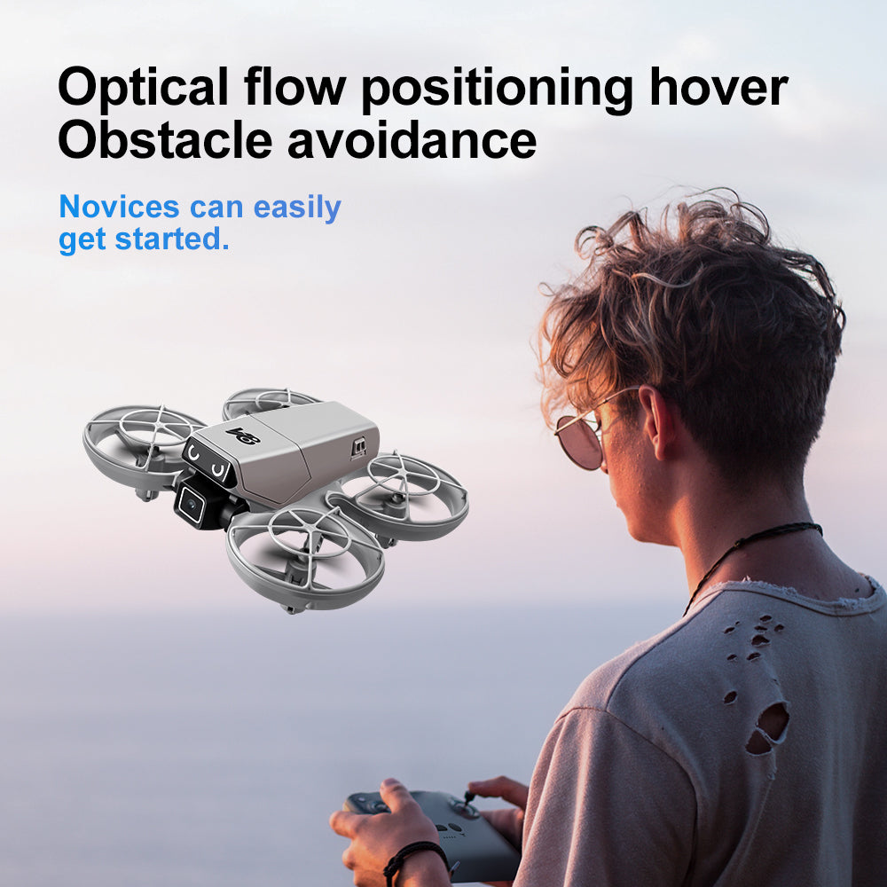 Mini RC Drone with Camera for Adults Kids, Quadcopter with Full Propeller Guard, Obstacle Avoidance & Optical Flow Positioning, 90° Adjustable Lens, LED Lights, Altitude Hold, 360° Flips, One Key Start, Headless Mode, 2 Batteries, Perfect for Beginners