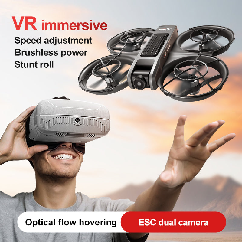 VR FPV Hobby Drone with VR Goggles, HD Dual Cameras, Brushless Motor, Optical Flow Positioning, One-Key Takeoff/Landing, APP Control, Dual Batteries, LED Night Lights, Propeller Guards, Beginner-Friendly Quadcopte.
