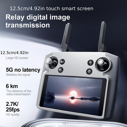 Airdrop Drone, GPS Positioning, 4.92" Touchscreen Remote, 2.7K 3-Axis Gimbal & Dual Cameras, 2 Batteries for 50 Mins Flight, 4-Way Obstacle Avoidance, Optical Flow Positioning, Smart Follow, Brushless Motor, Foldable Portable FPV Quadcopter for Adults