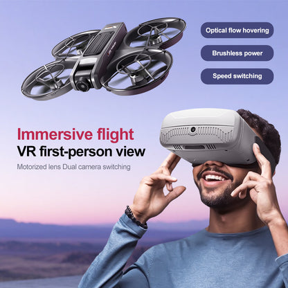 VR FPV Hobby Drone with VR Goggles, HD Dual Cameras, Brushless Motor, Optical Flow Positioning, One-Key Takeoff/Landing, APP Control, Dual Batteries, LED Night Lights, Propeller Guards, Beginner-Friendly Quadcopte.