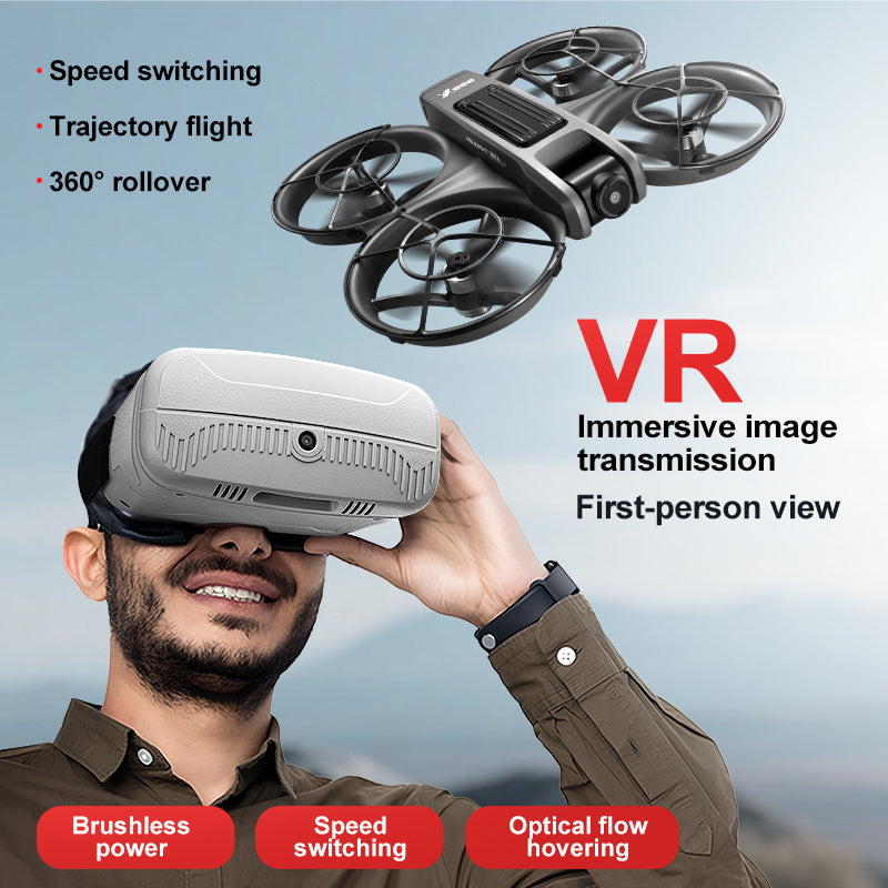 VR FPV Hobby Drone with VR Goggles, HD Dual Cameras, Brushless Motor, Optical Flow Positioning, One-Key Takeoff/Landing, APP Control, Dual Batteries, LED Night Lights, Propeller Guards, Beginner-Friendly Quadcopte.