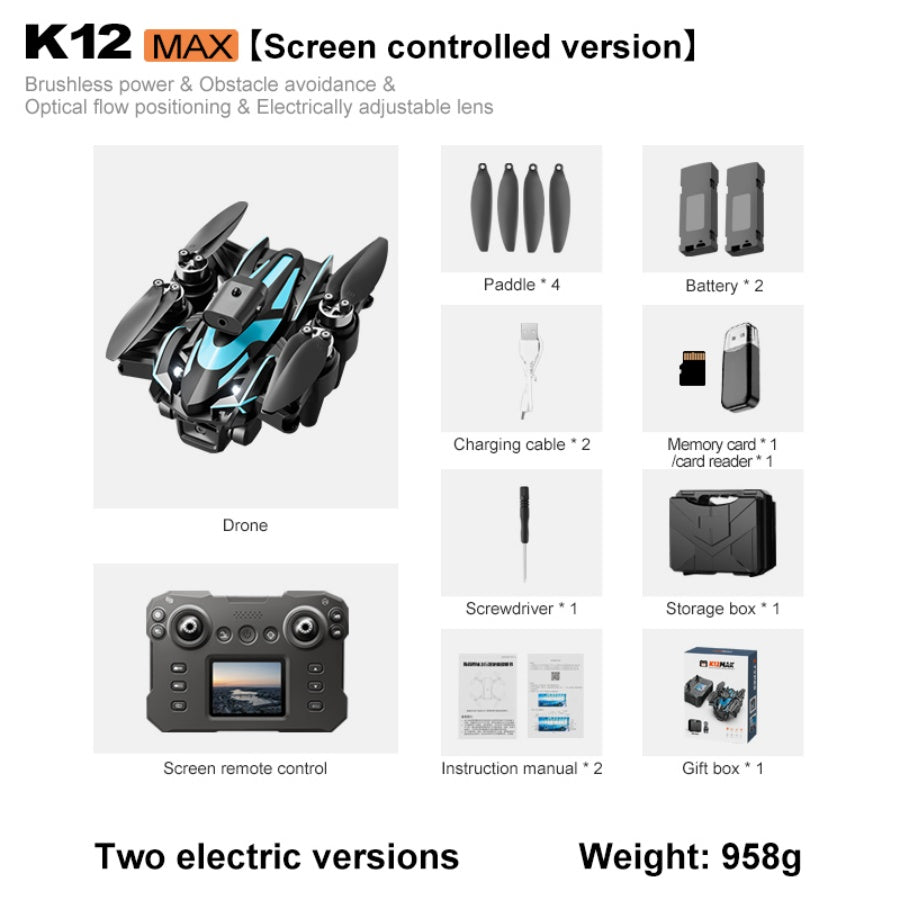 Hobby Drone with Screen Remote Control, HD Dual Camera, Brushless Motor, Speed Adjustment, Altitude Hold & Hovering, One-Key Takeoff, 3D Flips, 2 Batteries, APP Control, LED Lights, Adult & Beginner-Friendly FPV Quadcopter