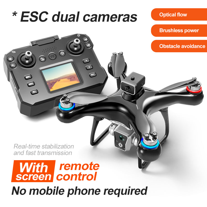 RC Drone with Screen Remote Controller, Dual Cameras, Optical Flow Positioning, Brushless Motor, One-Key Takeoff/Landing, Headless Mode, LED Light, Waypoint Flight, 2 Batteries, Propeller Guards, Memory Card, Card Reader, Beginner-Friendly FPV Quadcopter