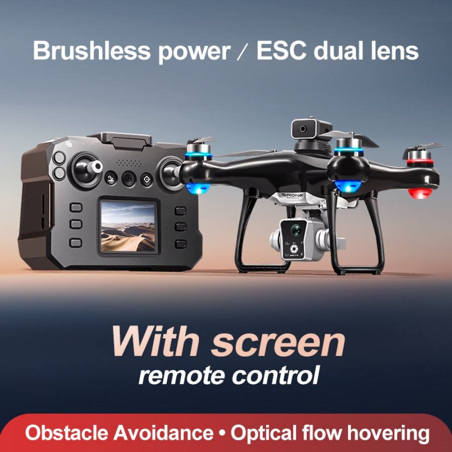 RC Drone with Screen Remote Controller, Dual Cameras, Optical Flow Positioning, Brushless Motor, One-Key Takeoff/Landing, Headless Mode, LED Light, Waypoint Flight, 2 Batteries, Propeller Guards, Memory Card, Card Reader, Beginner-Friendly FPV Quadcopter