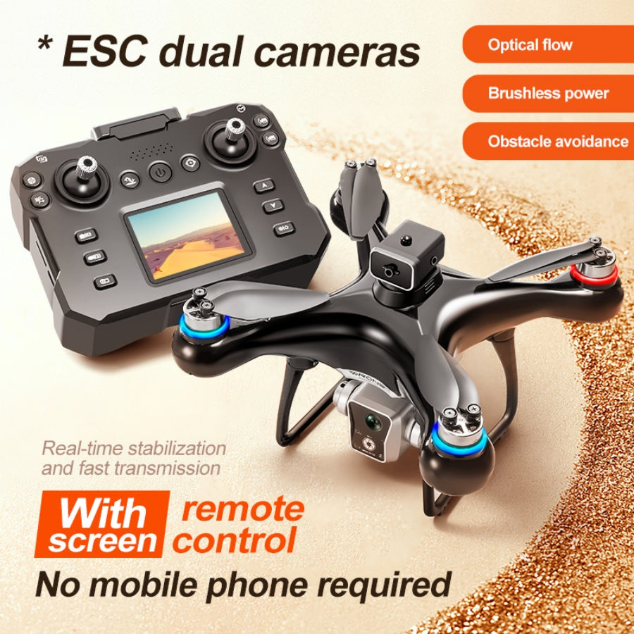 RC Drone with Screen Remote Controller, Dual Cameras, Optical Flow Positioning, Brushless Motor, One-Key Takeoff/Landing, Headless Mode, LED Light, Waypoint Flight, 2 Batteries, Propeller Guards, Memory Card, Card Reader, Beginner-Friendly FPV Quadcopter