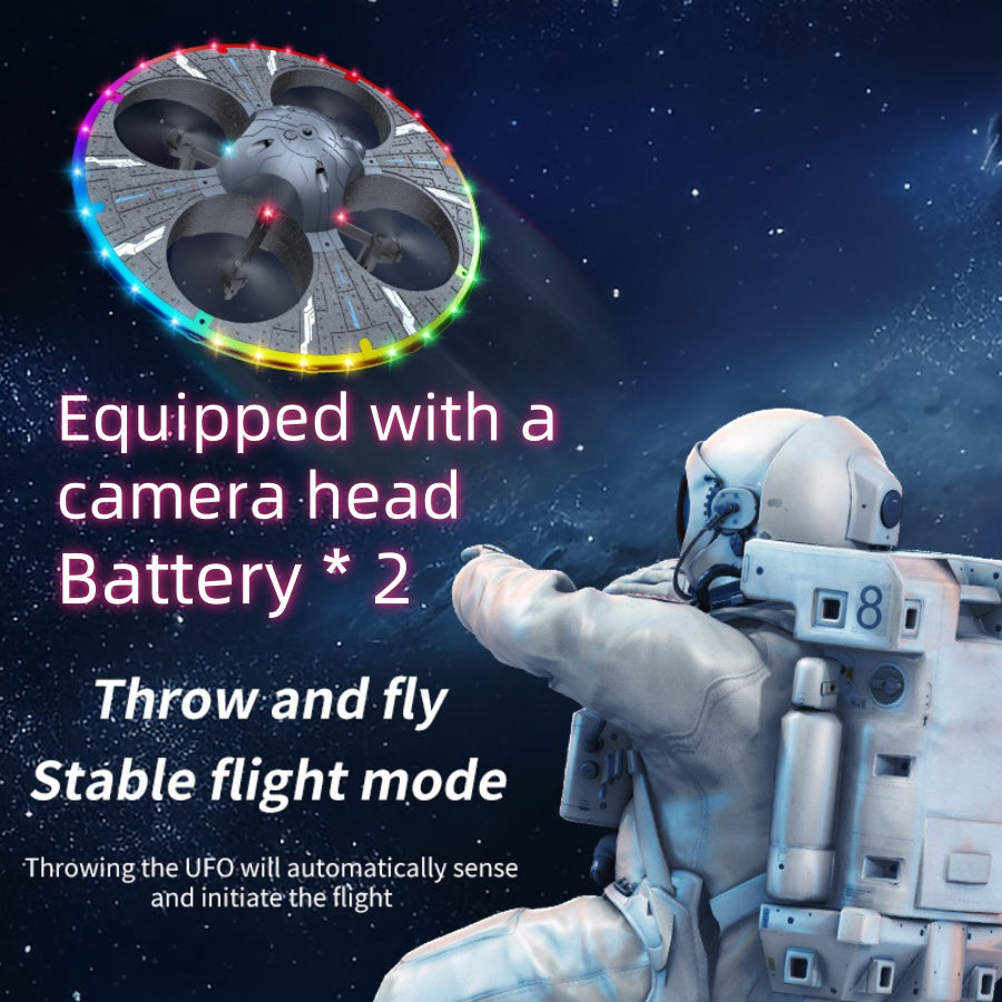 Round Foam RC UFO Drone with Camera, Smart Obstacle Avoidance, Color Switching LED Lights, 360° Flips, Throw-to-Fly, Speed Adjustment, One-Key Takeoff/Landing, Headless Mode, Altitude Hold, Image Transmission, Beginner-Friendly FPV Quadcopter.