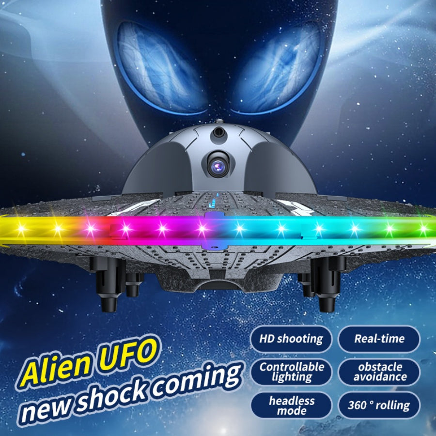 Round Foam RC UFO Drone with Camera, Smart Obstacle Avoidance, Color Switching LED Lights, 360° Flips, Throw-to-Fly, Speed Adjustment, One-Key Takeoff/Landing, Headless Mode, Altitude Hold, Image Transmission, Beginner-Friendly FPV Quadcopter.