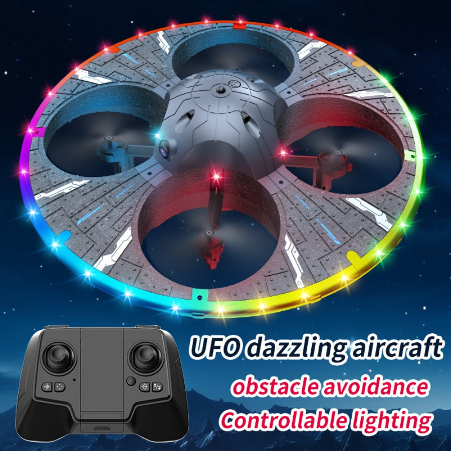 Round Foam RC UFO Drone with Camera, Smart Obstacle Avoidance, Color Switching LED Lights, 360° Flips, Throw-to-Fly, Speed Adjustment, One-Key Takeoff/Landing, Headless Mode, Altitude Hold, Image Transmission, Beginner-Friendly FPV Quadcopter.