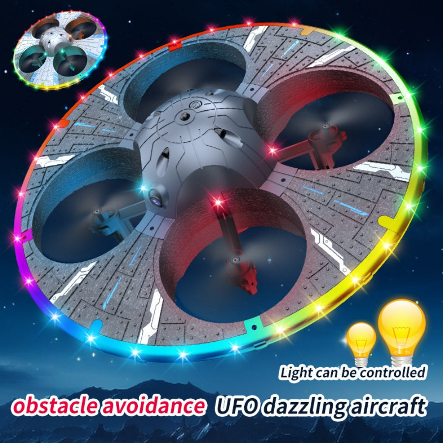 Round Foam RC UFO Drone with Camera, Smart Obstacle Avoidance, Color Switching LED Lights, 360° Flips, Throw-to-Fly, Speed Adjustment, One-Key Takeoff/Landing, Headless Mode, Altitude Hold, Image Transmission, Beginner-Friendly FPV Quadcopter.