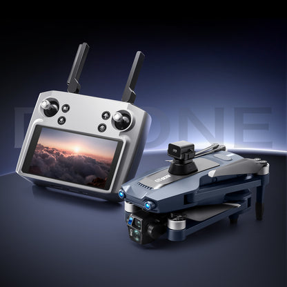 Airdrop Drone, GPS Positioning, 4.92" Touchscreen Remote, 2.7K 3-Axis Gimbal & Dual Cameras, 2 Batteries for 50 Mins Flight, 4-Way Obstacle Avoidance, Optical Flow Positioning, Smart Follow, Brushless Motor, Foldable Portable FPV Quadcopter for Adults