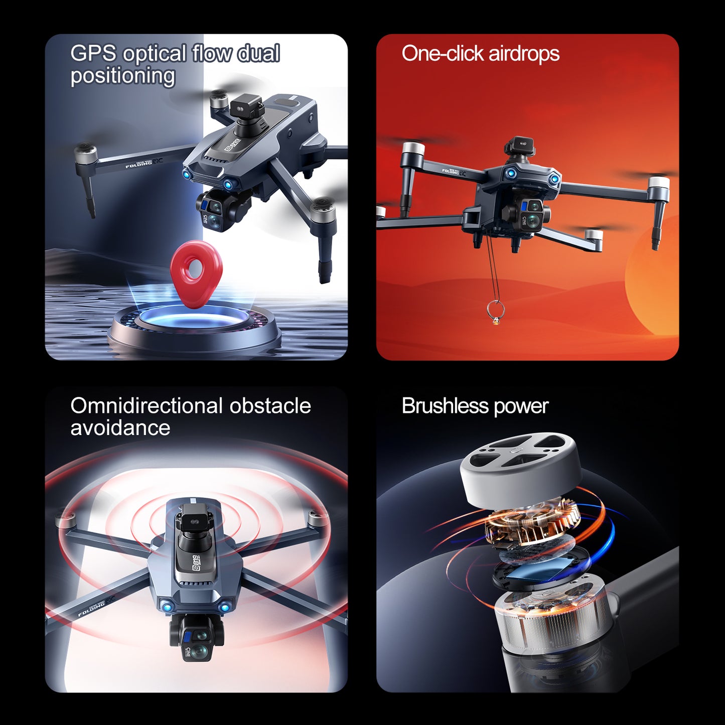 Airdrop Drone, GPS Positioning, 4.92" Touchscreen Remote, 2.7K 3-Axis Gimbal & Dual Cameras, 2 Batteries for 50 Mins Flight, 4-Way Obstacle Avoidance, Optical Flow Positioning, Smart Follow, Brushless Motor, Foldable Portable FPV Quadcopter for Adults