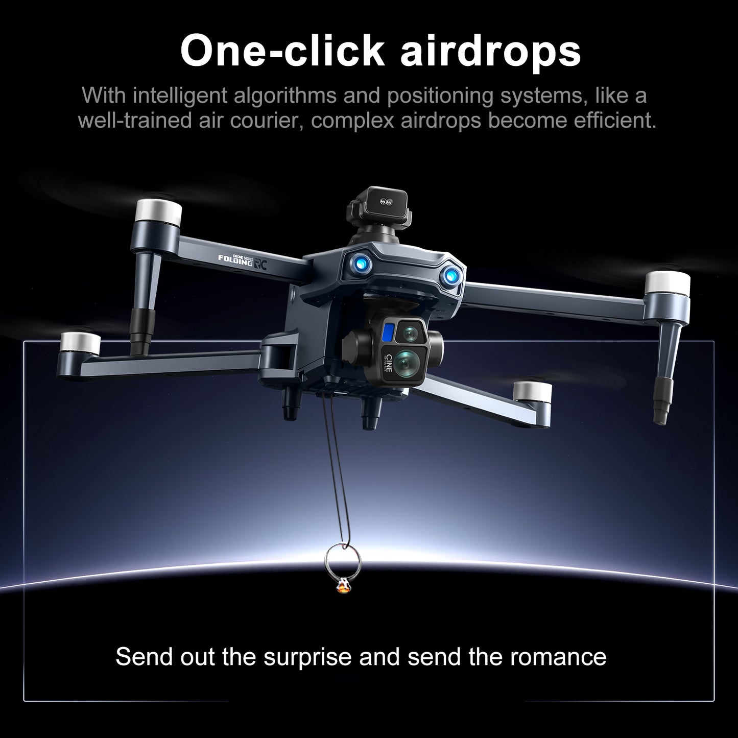 Airdrop Drone, GPS Positioning, 4.92" Touchscreen Remote, 2.7K 3-Axis Gimbal & Dual Cameras, 2 Batteries for 50 Mins Flight, 4-Way Obstacle Avoidance, Optical Flow Positioning, Smart Follow, Brushless Motor, Foldable Portable FPV Quadcopter for Adults