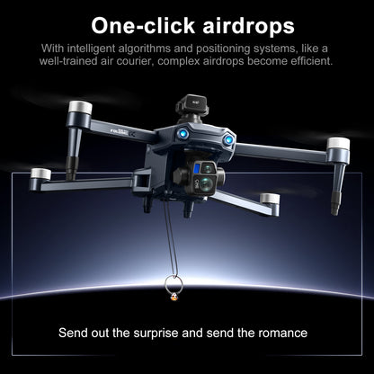 Airdrop Drone, GPS Positioning, 4.92" Touchscreen Remote, 2.7K 3-Axis Gimbal & Dual Cameras, 2 Batteries for 50 Mins Flight, 4-Way Obstacle Avoidance, Optical Flow Positioning, Smart Follow, Brushless Motor, Foldable Portable FPV Quadcopter for Adults