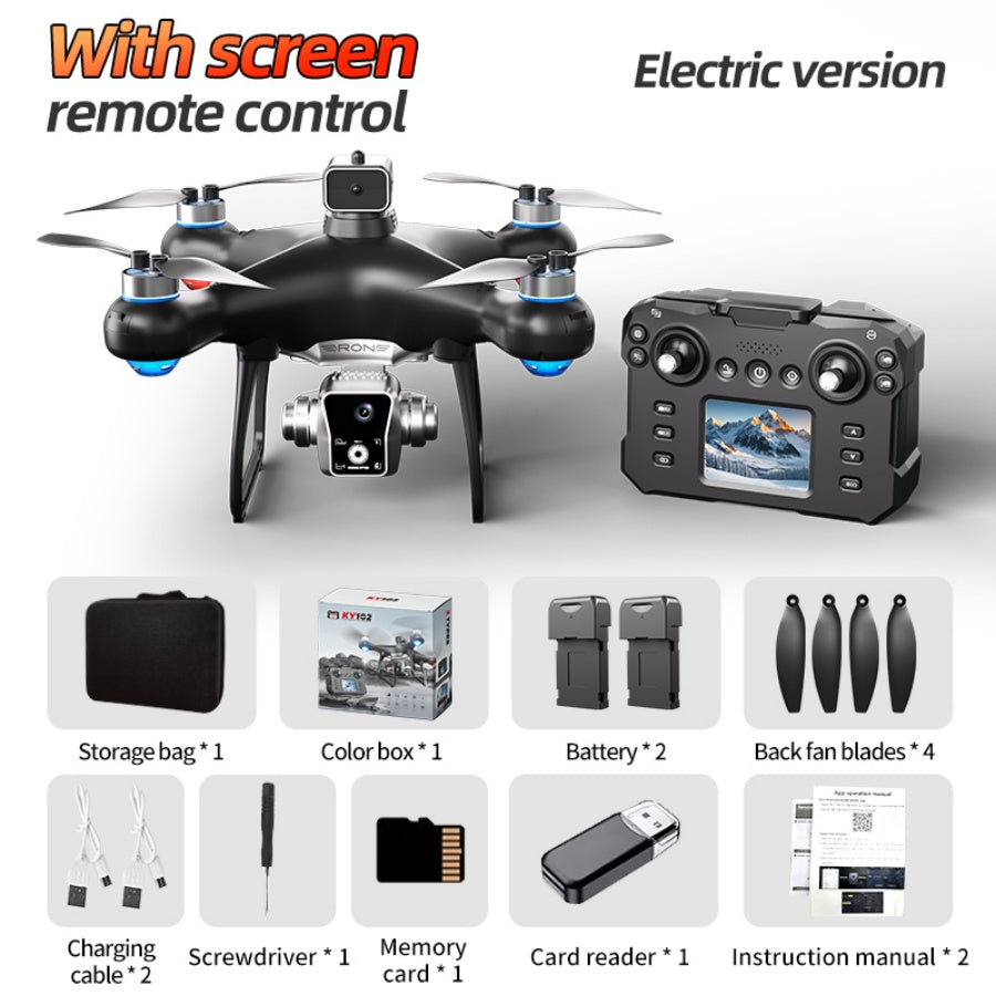 RC Drone with Screen Remote Controller, Dual Cameras, Optical Flow Positioning, Brushless Motor, One-Key Takeoff/Landing, Headless Mode, LED Light, Waypoint Flight, 2 Batteries, Propeller Guards, Memory Card, Card Reader, Beginner-Friendly FPV Quadcopter